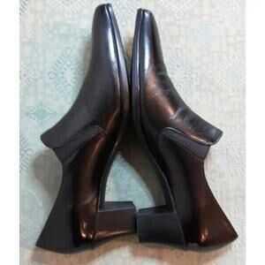 Munro American Liz Pump Black Leather Shootie Slip On Block Heel 8.5N New No Box